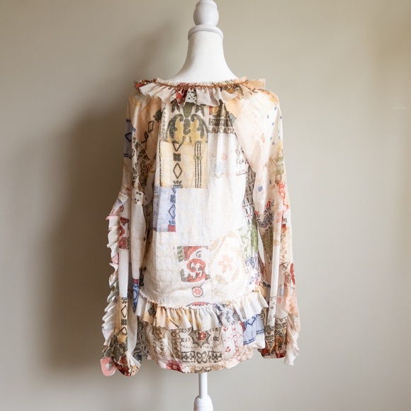 Anthropologie Tiny Bohemian‎ Patchwork Ruffle Blouse Multi-Color Size Small - Picture 6 of 8